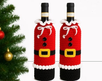 Crochet Wine Holder Pattern PDF, Cozy Christmas Bottle DIY, Cottage core Holiday Decor, Easy Handmade Wine Cover Tutorial, Santa Wine Holder