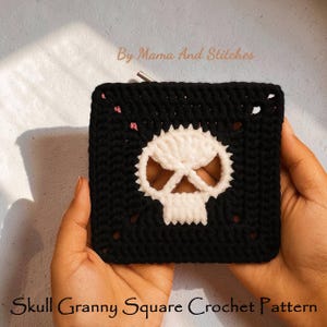 Skull Granny Square Crochet Pattern | Halloween Crochet Idea | Spooky Skull Motif | Halloween Granny Square For Bag, Blanket, Pillow | Gift