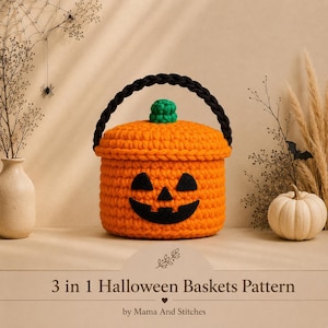 Crochet Pumpkin Basket Pattern | Halloween Jack O’ Lantern Crochet Pattern | Mini Treat Basket | Crochet Candy Holder | Mini Boo Bucket pdf