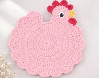 Chicken Mug Rug Crochet Pattern | DIY Farmhouse Kitchen Decor | Easy Beginner Crochet Coaster Tutorial | Instant Download | Best Gift