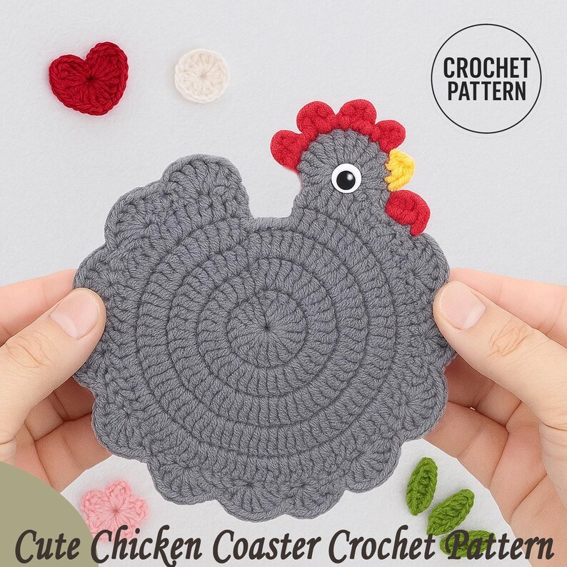 Chicken Coaster Crochet Pattern PDF | DIY Farmhouse Kitchen Decor ...