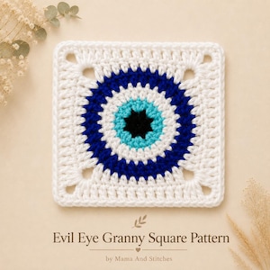 Evil Eye Crochet Granny Square | Protection Crochet Motif | Boho Home Decor Motif | Applique Patch | DIY Blanket, Bag, Wall Hanging Pattern