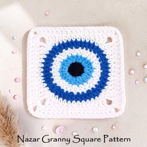 Nazar Afghan Block Crochet Pattern PDF, Beginner Evil Eye Granny Square, Turkish Nazar Motif Crochet Block, Easy Granny Square Pattern PDF