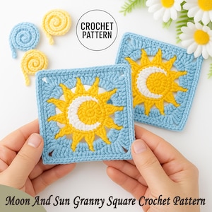Spiral Sun and Moon Crochet Granny Square Pattern: Boho Home Decor (PDF Pattern)
