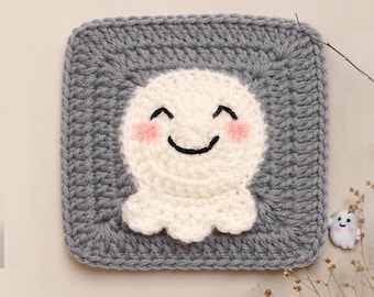 Ghost Granny Square Crochet Pattern PDF, Halloween Crochet Pattern, Spooky Granny Square, Cute Ghost Blanket Block, Beginner Crochet Motif