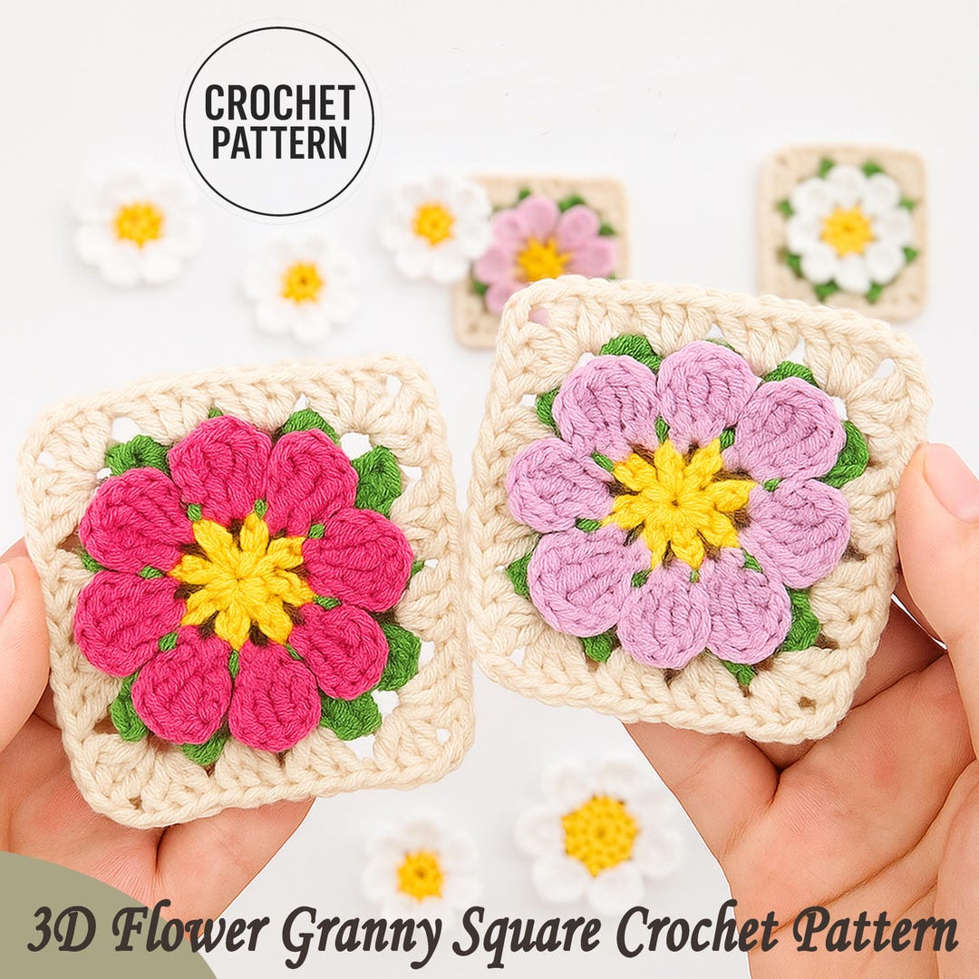 3D Crochet Flower Granny Square Pattern PDF Crochet Floral