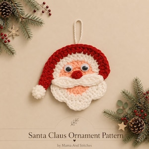 Schema PDF per decorazione natalizia di Babbo Natale facile / Schema per decorazioni natalizie all'uncinetto per principianti / Amigurumi per principianti con la faccia di Babbo Natale / Decorazione per l'albero di Natale