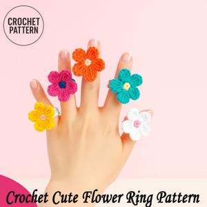 Patrón de anillo de flor de crochet en PDF / Tutorial de joyería de crochet DIY / Anillo de crochet para principiantes / Patrón de flor de crochet / Descarga instantánea