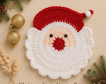 Santa Claus Coaster Crochet  Pattern – Cozy Mug Rug Crochet Pattern | Cute Holiday Table Decor | PDF Tutorial for Beginners | Christmas Gift