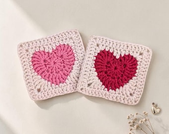 Carré grand-mère au crochet Cosy Heart | Carré au crochet mignon pour la Saint-Valentin, carré de couverture facile à motif coeurs, motif au crochet pour la Saint-Valentin bohème