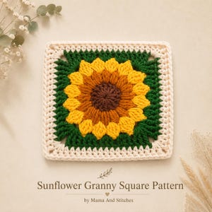 Sunflower Granny Square Crochet Pattern PDF | Beginner Friendly Crochet Flower Square | Sunflower Blanket Block Pattern | Instant Download