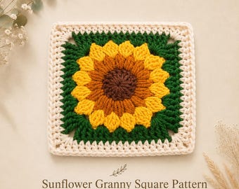Sunflower Granny Square Crochet Pattern PDF | Beginner Friendly Crochet Flower Square | Sunflower Blanket Block Pattern | Instant Download