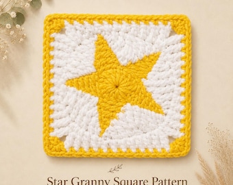 Star Granny Square Crochet Pattern PDF, Celestial Crochet Block DIY, Aesthetic Star Afghan Square, Easy Beginner Crochet Pattern, Star
