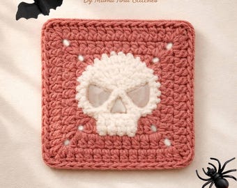 Beginner Skull Granny Square Crochet Pattern, Dark Aesthetic Crochet Motif, Witchy Halloween Square, Easy Spooky Afghan Square, PDF Pattern
