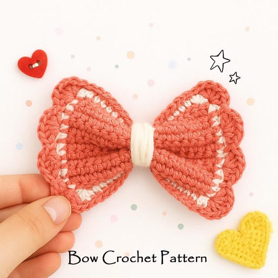 Scalloped Bow Crochet Pattern PDF, Holiday Bow Ornament DIY, Festive Crochet Decor, Easy Christmas Gift Topper Pattern, DIY Crochet Gift