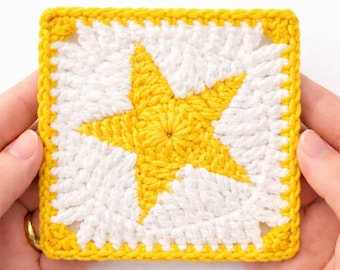 Star Granny Square Crochet Pattern PDF, Celestial Crochet Block DIY, Aesthetic Star Afghan Square, Easy Beginner Crochet Pattern, Star