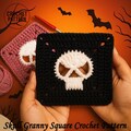 Skull Granny Square Crochet Pattern | Halloween Crochet Idea | Spooky Skull Motif | Halloween Granny Square For Bag, Blanket, Pillow | Gift
