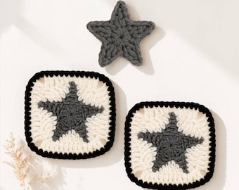 Dreamy Star Granny Square Crochet Pattern PDF, Cottage core Crochet Block DIY, Soft Celestial Afghan Square, Handmade Star Motif Pattern