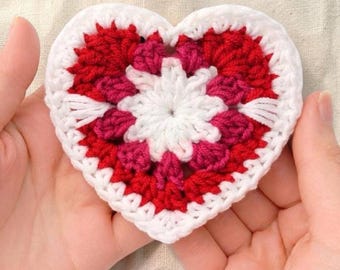 Motif coeur au crochet PDF | Motif floral coeur facile | Décoration de la Saint-Valentin | Amour mignon appliqué | Modèle au crochet adapté aux débutants