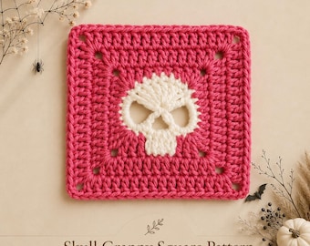 Beginner Skull Granny Square Crochet Pattern, Dark Aesthetic Crochet Motif, Witchy Halloween Square, Easy Spooky Afghan Square, PDF Pattern