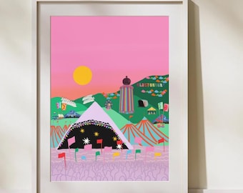 Glastonbury Festival Art Print | Pyramid Stage, Boho Music Poster