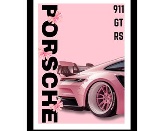 Pink Porsche 911 GT RS Poster: Modern Car Lover Digital Art (Digital Download)