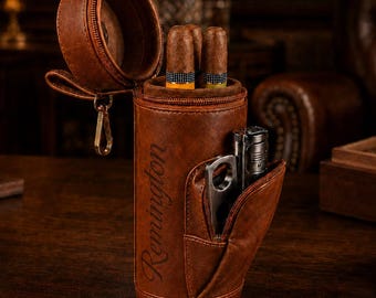 Personalisierte Zigarrenetui mit Hygrometer - Benutzerdefinierter Premium PU-Leder-Reise-Humidor, Zedernholz-Innenraum, graviertes Geschenk für Männer