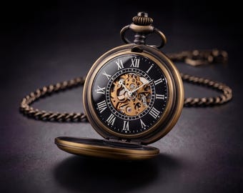 Personalized Double Hunter Mechanical Pocket Watch, Vintage Style Alloy Case