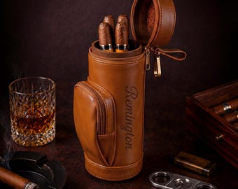 Personalisierte Zigarrenetui mit Hygrometer - Benutzerdefinierter Premium PU-Leder-Reise-Humidor, Zedernholz-Innenraum, graviertes Geschenk für Männer