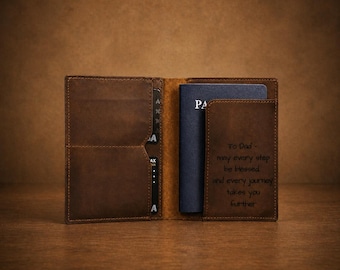Personalisierte Crazy Horse Leder Passhülle, individuell gravierte Reisebrieftasche, schlanke Kartenhülle