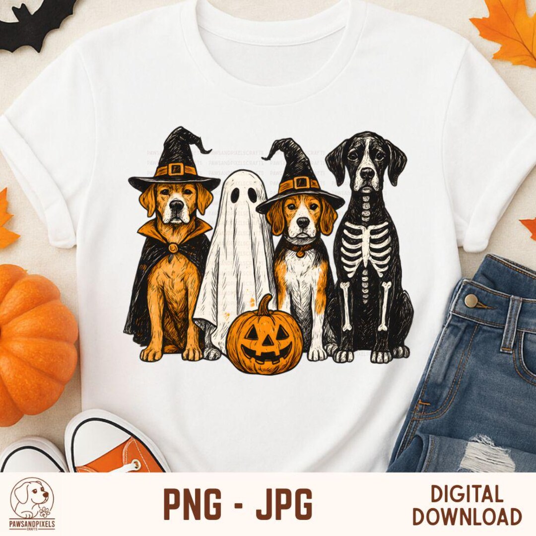 Halloween Dog Costume Clipart | Cute Dogs in Witch Ghost Skeleton ...