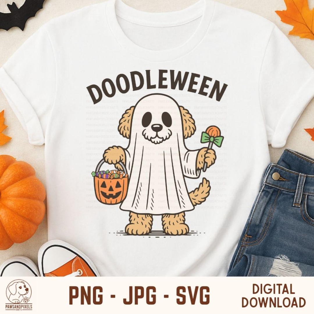 Doodleween Dog Ghost Clipart: Halloween Goldendoodle PNG SVG JPG ...