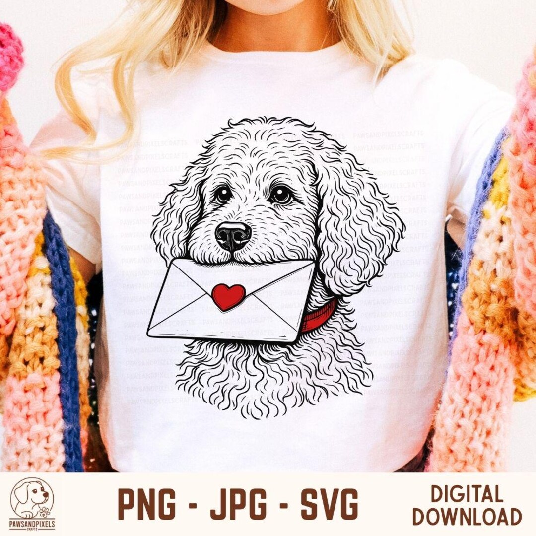 Dog Holding Love Letter SVG, Valentine Puppy PNG, Goldendoodle Clipart ...
