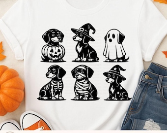 Dachshund Halloween Costume Bundle – PNG SVG – Ghost, Pumpkin, Skeleton – Wiener Dog Digital Download