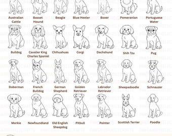 Dog Breed Clipart Bundle: Hand-Drawn Puppy Line Art (Digital Download