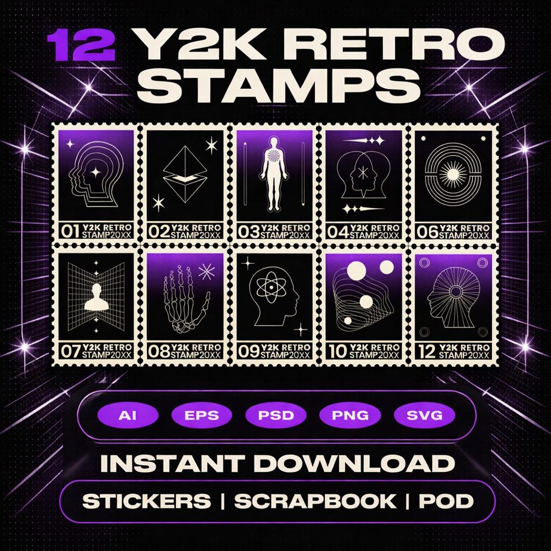 Y2K Digital Sticker Bundle, Cyber Aesthetic Retro Stickers PNG ...