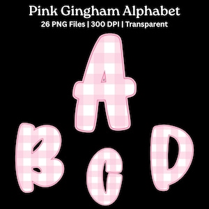 Pink Gingham Alphabet PNG Bundle | Coquette Bubble Letters | Preppy Sublimation Alphabet Clipart