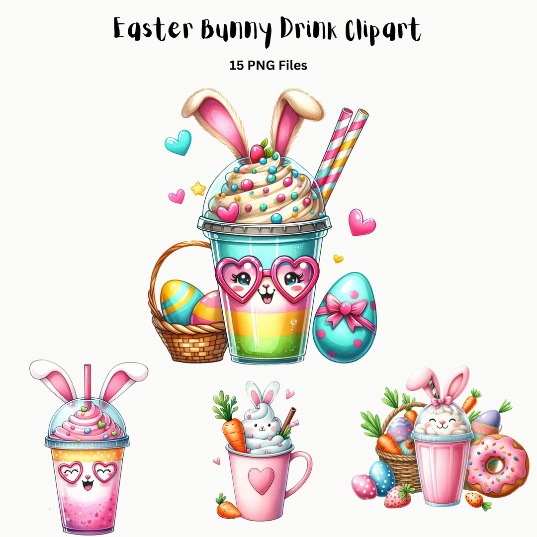 Milk Shake Rabbit Easter Bunny Drink PNG Set | Milkshake Dessert Rabbit Cup Clipart ...