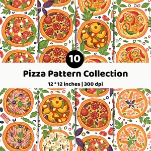 Pizza Digital Paper | Italian Food Seamless Patterns | Pizza Slice Toppings Backgrounds