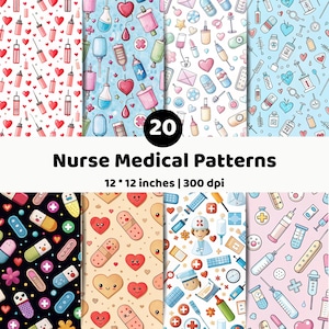 Sjuksköterska medicinskt digitalt papper | Sömlösa hälso- och sjukvårdsmönster PNG | Läkare sjukhusbakgrunder