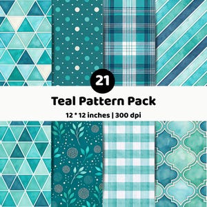 Teal Seamless Pattern Bundle | Geometric Digital Paper Pack | Modern Backgrounds for Scrapbook Design