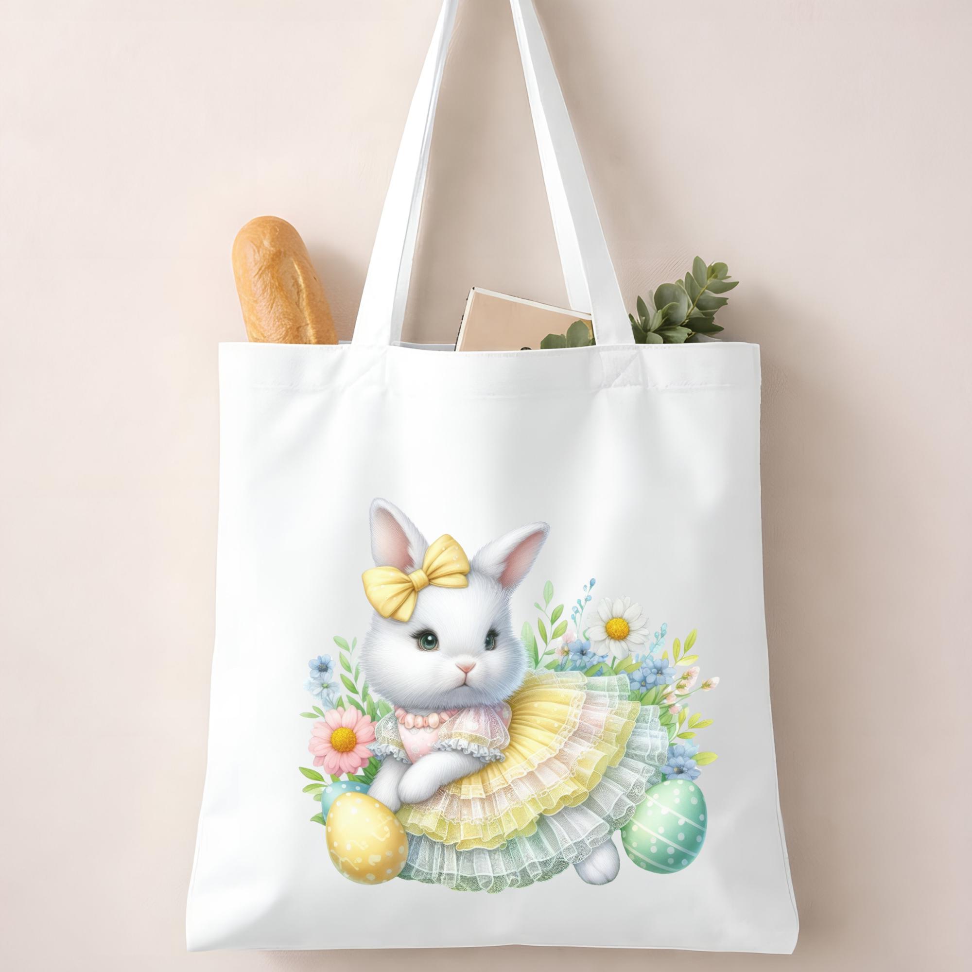 Easter Bunny Clipart Bundle PNG | Cute Spring Rabbit Yellow Dress ...