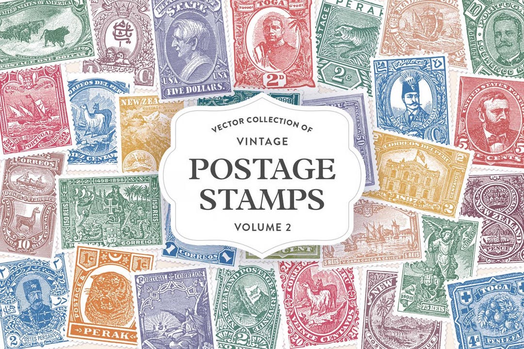29 Vintage Postage Stamp Stickers Digital Download PNG Printable ...