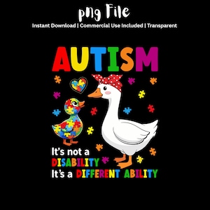 Autismo Discapacidad PNG / Diseño de pato de concienciación / Gráfico de patrón de rompecabezas / Archivo para camiseta de sublimación