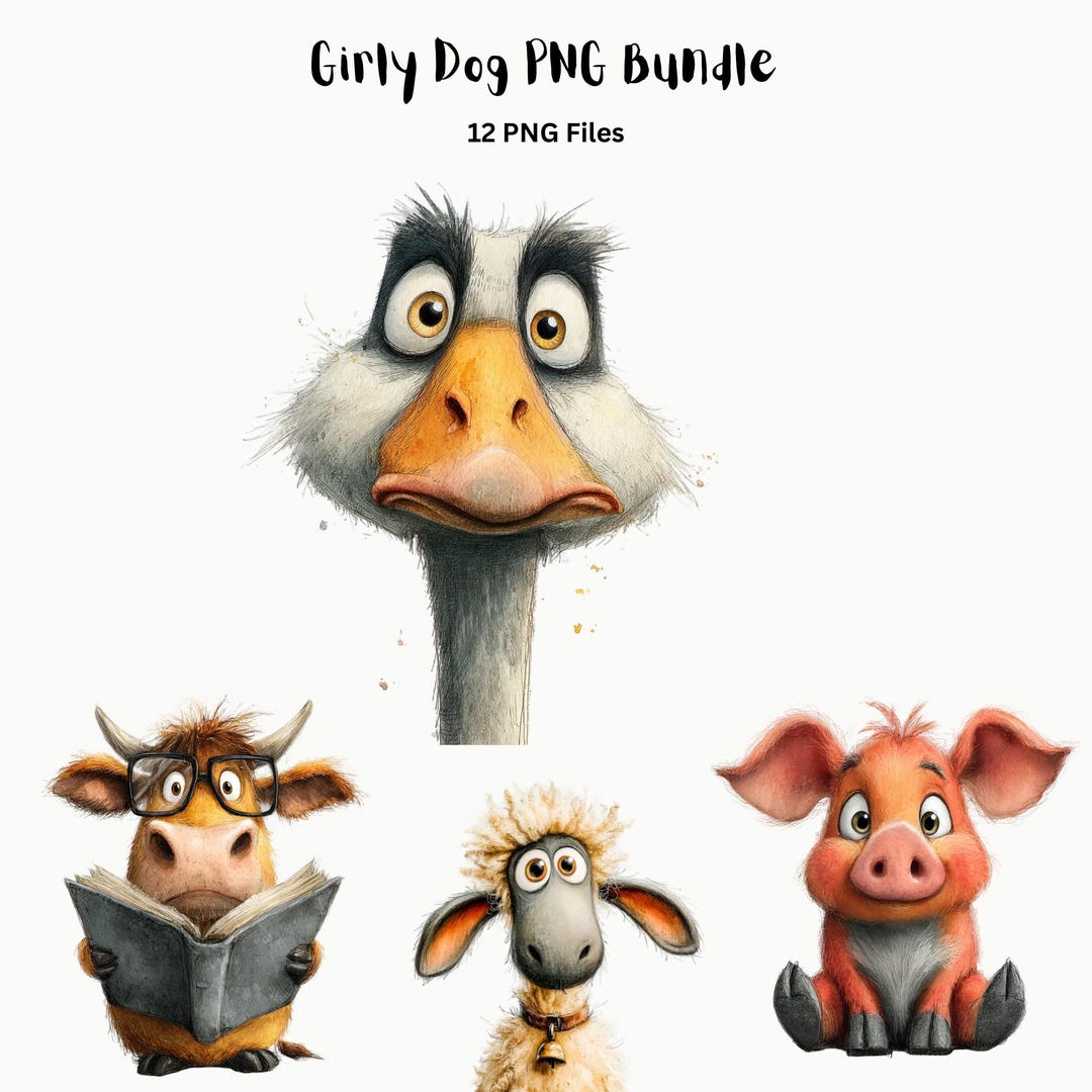 Farm Animal Clipart Bundle | Cartoon Cow Pig Chicken PNG | Kids Nursery ...