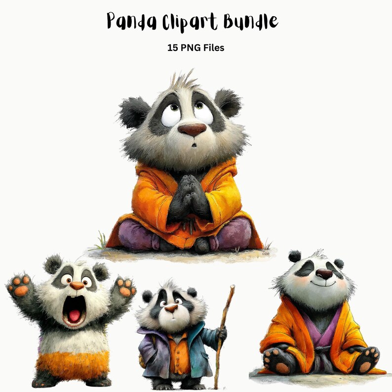 Yelling Panda Panda Clipart Bundle | Cartoon Panda PNG | Kawaii Bear Sublimation ...