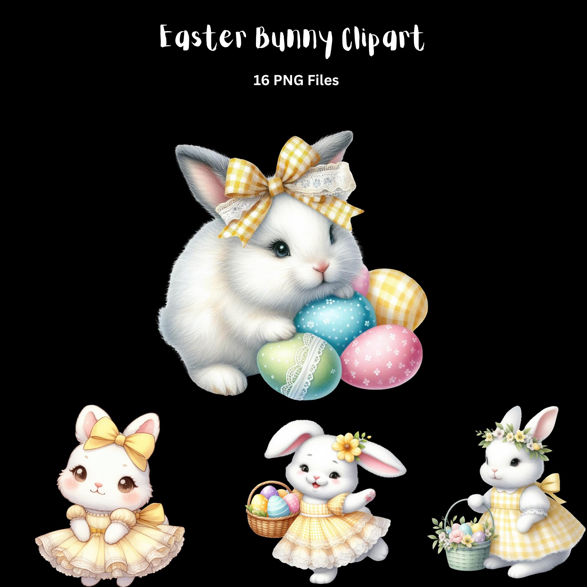 Easter Bunny Clipart Bundle PNG | Cute Spring Rabbit Yellow Dress ...