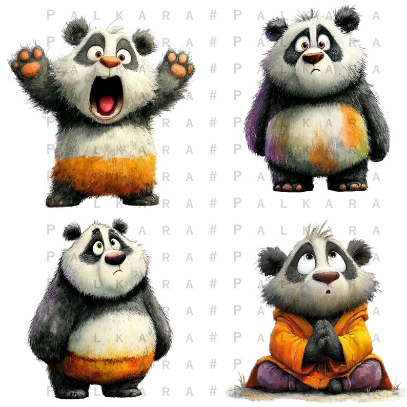 Panda Clipart Bundle | Cartoon Panda PNG | Kawaii Bear Sublimation ...