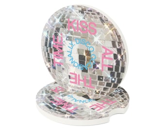 Posavasos de bola de espejos disco, estampado "Kiss All The Time", portavasos de esteatita