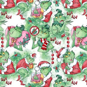 Weihnachten Grinch&#39;s Lustig Bedruckter Baumwollstoff - Reine Baumwolle Weihnachtsstoff Handgemacht DIY Verkauft durch 1/2 Hof